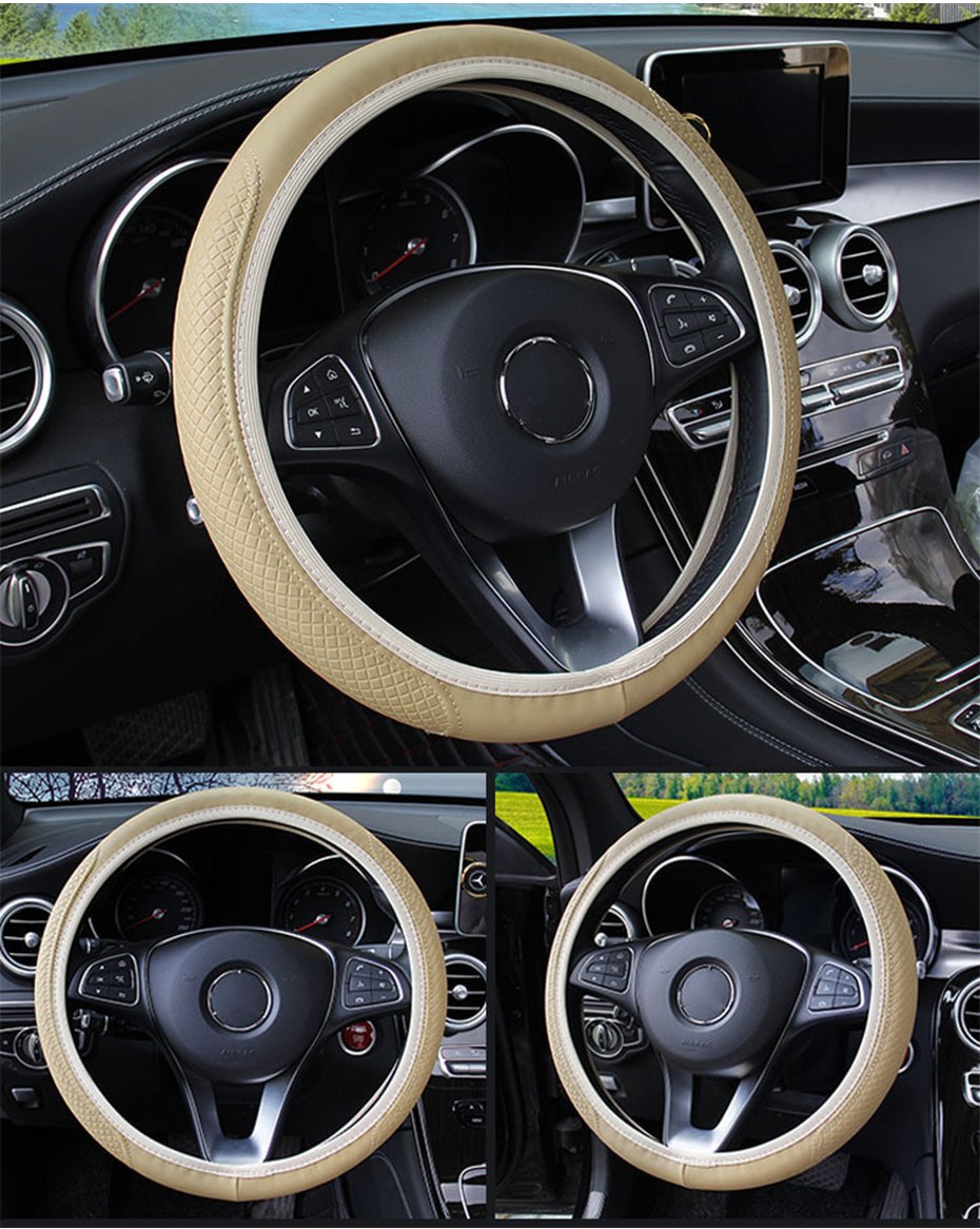 Universal Car Steering Wheel Cover Microfiber Leather Protection Cover Anti Slip Breathable for 37-39cm Steering Wheel Protector